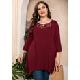 thumbnail image 6 of SHOWMALL Plus Size Tunic Top for women 3/4 Sleeve Wine Red 1X Swing Top Lace Crewneck Blouse Maternity Loose Fitting T-Shirt for Leggings, 6 of 7