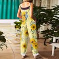 thumbnail image 4 of JULMCOMO Cotton Linen Jumpsuits for Women Pull On Floral Print Scoop Neck Comfy Loose Fit Rompers Tie Strap Vintage Casual Summer Overalls Yellow 2XL, 4 of 7