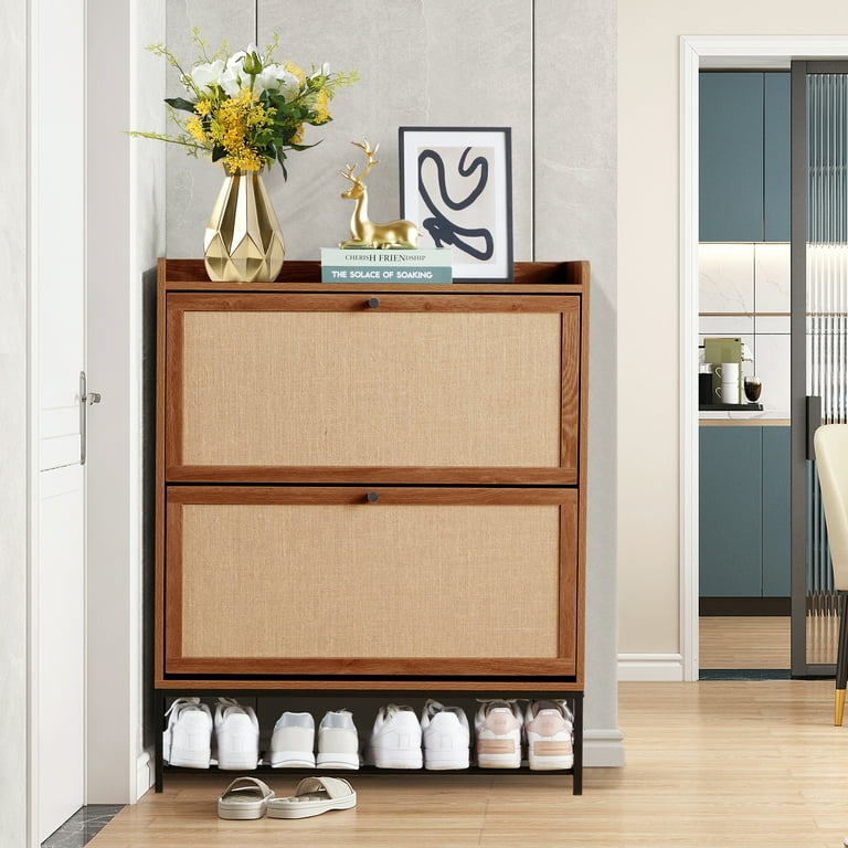 YOCWO Shoe Storage Cabinet, Compact Wooden Shoe Organizer with