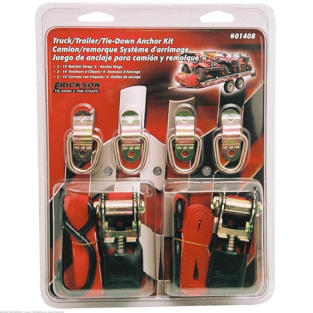 1" x 10' Ratchet Strap Tie Downs 500 lb & Anchor Rings 500 lb Red 6Pcs