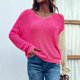 thumbnail image 3 of Suéter con cuello en V, manga larga, diseño sin espalda, suéter suave y cómodo para mujer para vacaciones escolares, fecha de compras, rojo rosa S, 3 of 6