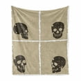 thumbnail image 1 of Grunge Soft Flannel Fleece Throw Blanket, Skull on Murky Flat Framework Halloween Crossbones Spooky Monster Image, Cozy Plush for Indoor and Outdoor Use, 50" x 60", Tan Dark Taupe, by Ambesonne, 1 of 6