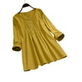 thumbnail image 4 of Pxiakgy Hauts Grande Taille pour Femmes Hauts Rétro Amples Design Col Rond Mince Respirant Coton Lin Jaune + L, 4 of 4