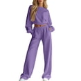 thumbnail image 2 of KTFgvq Sweatsuits Women 2 Piece Outfit, Cropped Crew Neck Long Sleeve Top, Matching Wide Leg Pants with Elastic Waist, Casual Fall Set, S, 2 of 6