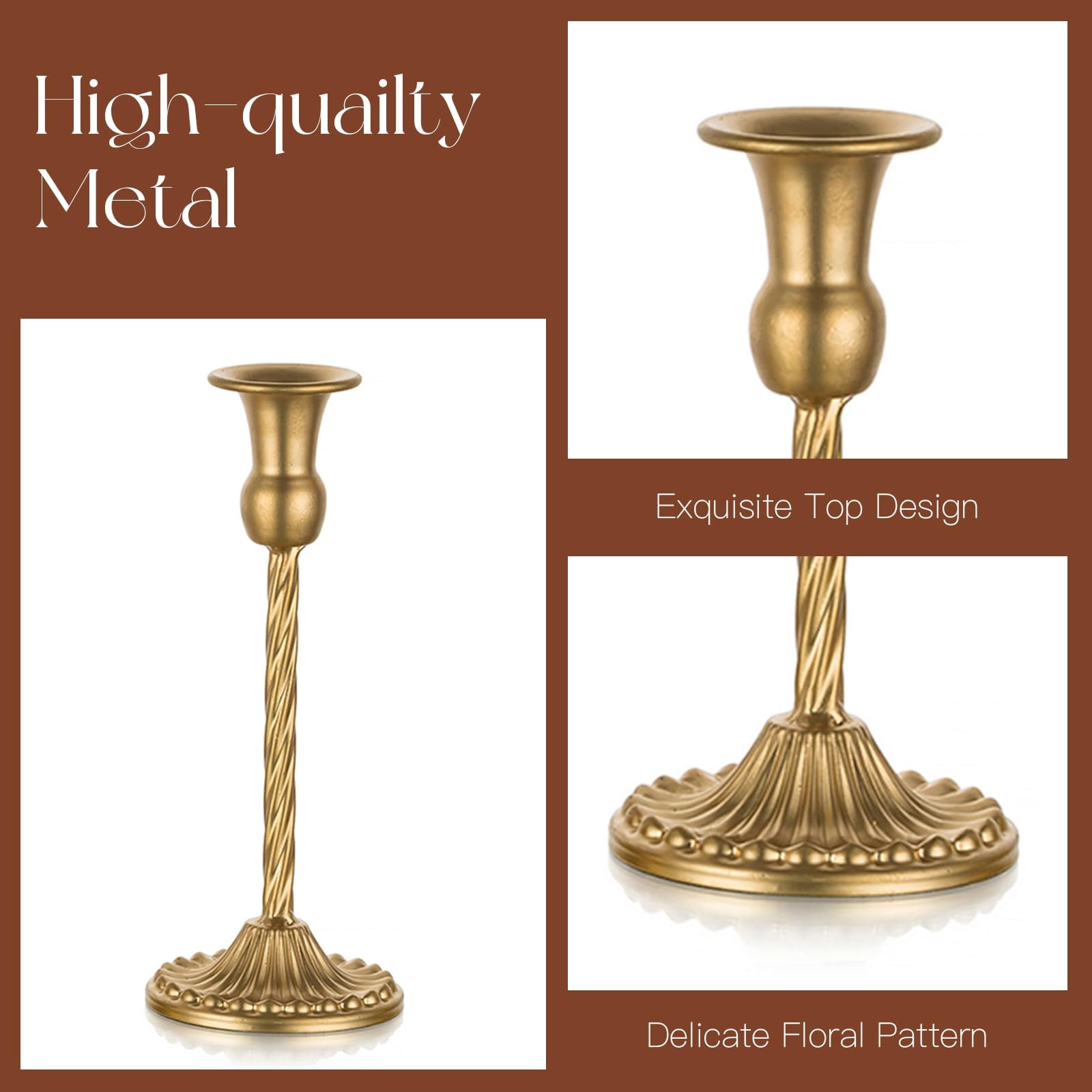 Nuptio  Set of 10 Gold Candlestick Holders, Tall Vintage Metal Taper Candle Holders for Dinning Table Centerpiece Mantel Decoration