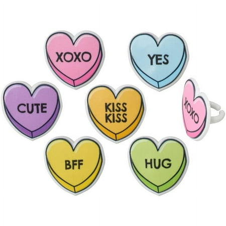 Candy Hearts Valentine Birthday Cupcake Rings, 12ct