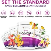 Vitauthority Multi Collagen Peptides Hydrolyzed Protein Powder with Hyaluronic acid & Vitamin C, Pink Lemonade, 9.7 oz