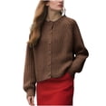 thumbnail image 2 of Cárdigan informal de color liso para mujer, suéter de punto de manga larga, chaqueta de poliéster para mujer, 2 of 9