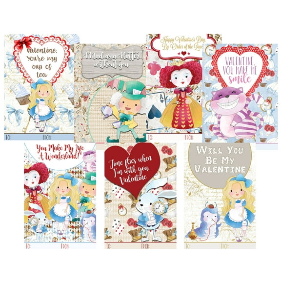 Silly Goose Gifts Alice Wonderland Themed Valentine Day Classroom Sharing Card Set (21 Included)