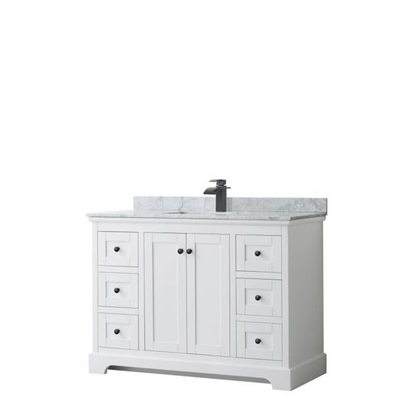 0.75 x 48 x 22 in. Avery Single Bathroom with White Carrara Marble Countertop, Undermount Square Sink & Matte Black Trim, White