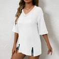 thumbnail image 3 of hotojiny Women's Oversized T Shirts Summer V Neck Half Sleeve Textured Tee Casual Loose Split Hem Tunic Tops, 3 of 6