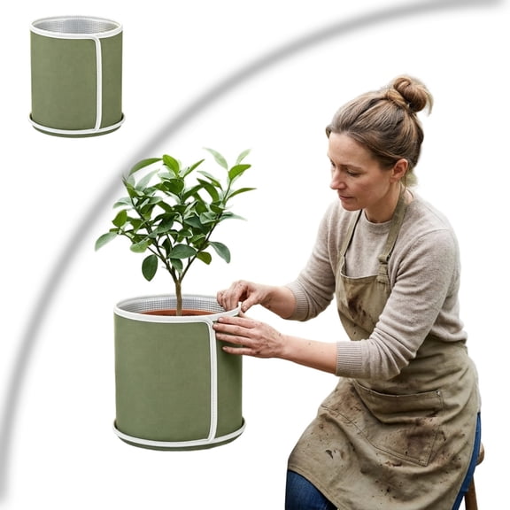 Reusable Pot Insulation Cover, Winter Frost Protection Thermal Wrap for Outdoor Potted Plants, Hook and Loop Adjustable