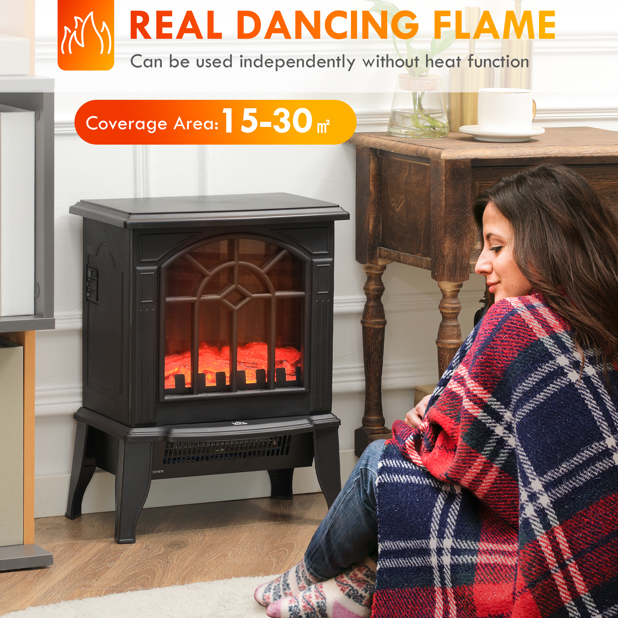 HomCom 16 in x 14.5 in 1500W Freestanding Indoor Electric Fireplace Heater, 9.3 lb - image 4 of 9