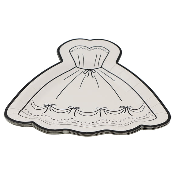 Celebrate It Paper Plates - Dress-Shaped Disposable Party Plates with Black Outline, White/Black, 7", 24 Packs (192 Total)