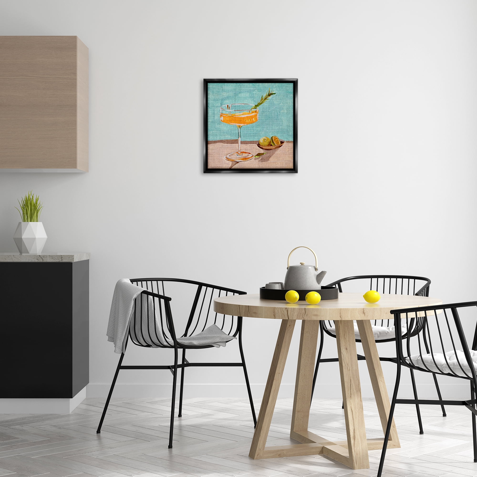 Stupell Industries Bright Cocktail Glass Food & Beverage Painting Black Floater Framed Canvas Art Print Wall Art, 18 x 18