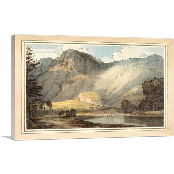 ARTCANVAS Raven Crag And Part Of Thirlmere Canvas Art Print by Francis Towne - Size: 12" x 8" (0.75" Deep)