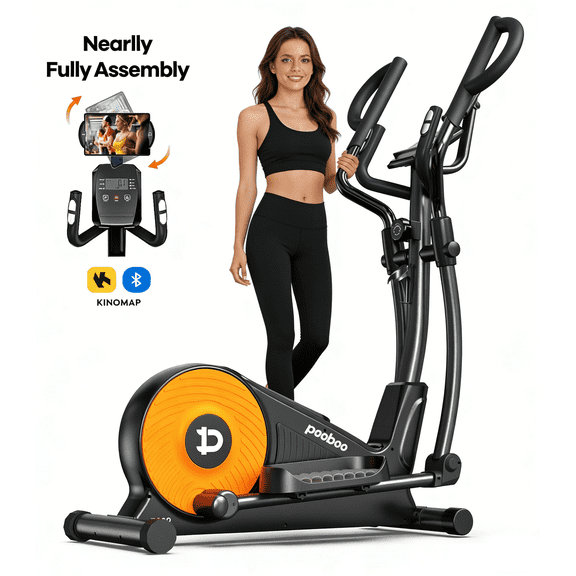 LNOW Pro Magnetic Elliptical Mahicne Nearlly Fully Assembled Build-in Bluetooth Indoor Stationary Exercise Machine 400lbs 16 Resitance with 17" Stride Length