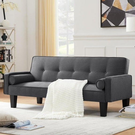 Leumius 72" Convertible Loveseat Sofa Bed Sleeper Daybed,Modern Upholstered Folding Recliner,Small Futon Sofa for Living Room Apartment Office,Dark Gray