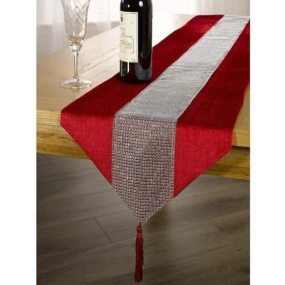 Ozxchixu Camino De Mesa De 13.0 X 72.0 In Con Tira De Diamantes Y Borlas (Rojo)
