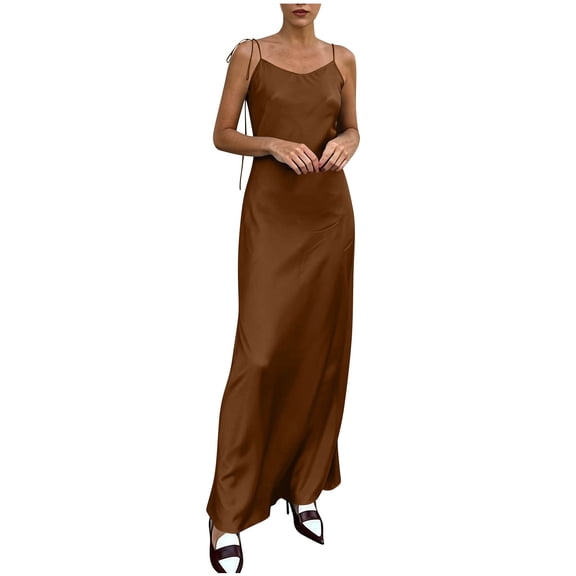 Plus Size Beach Dresses for Womens 2026 Fashion Summer Solid Color Satin Dress With Adjustable Straps And Low Back Detail