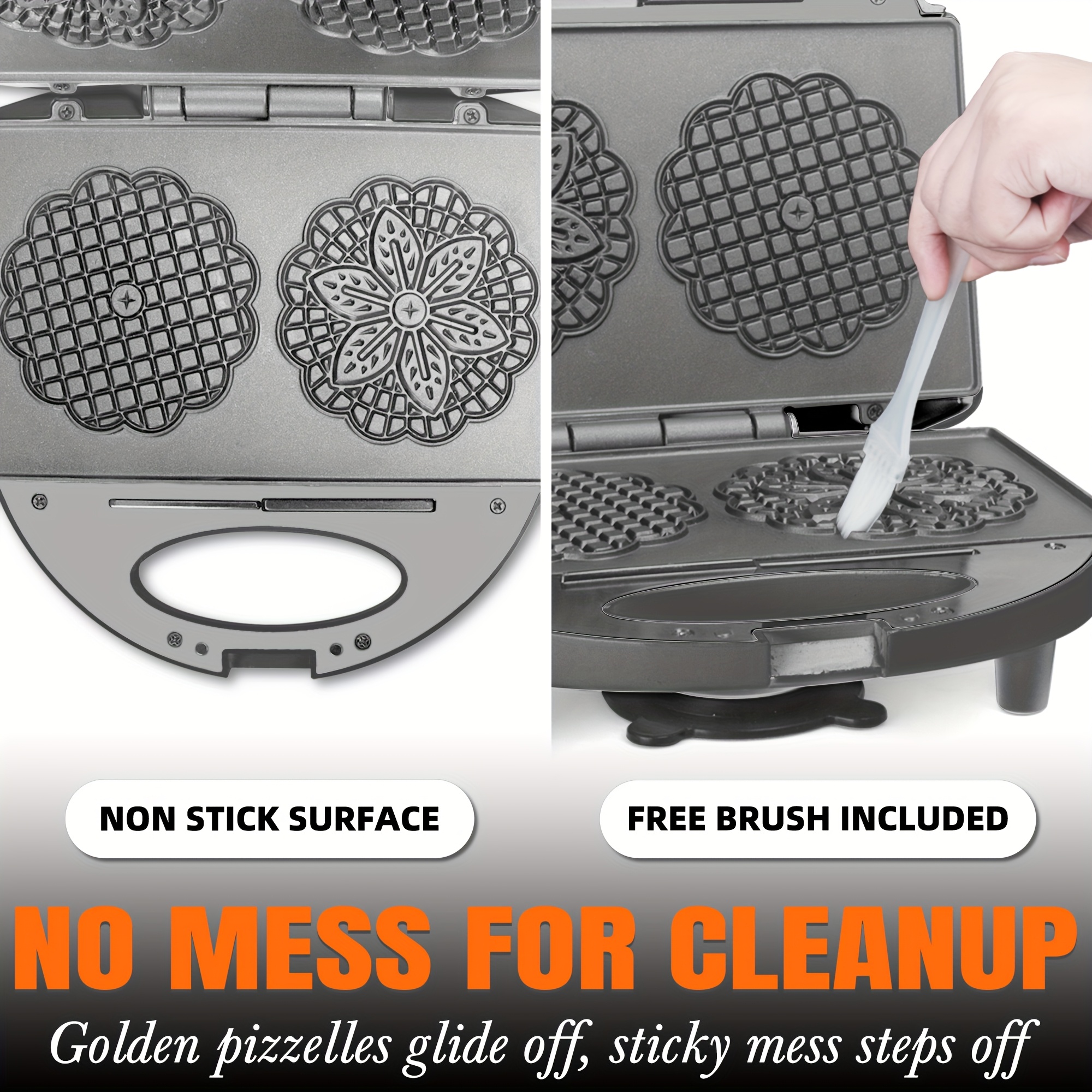 Electric Italian Pizzelle Maker with Snowflake Pattern, Nonstick Waffle Iron for Homemade Cookies & Waffles, Compact Appliance, Recipe Included