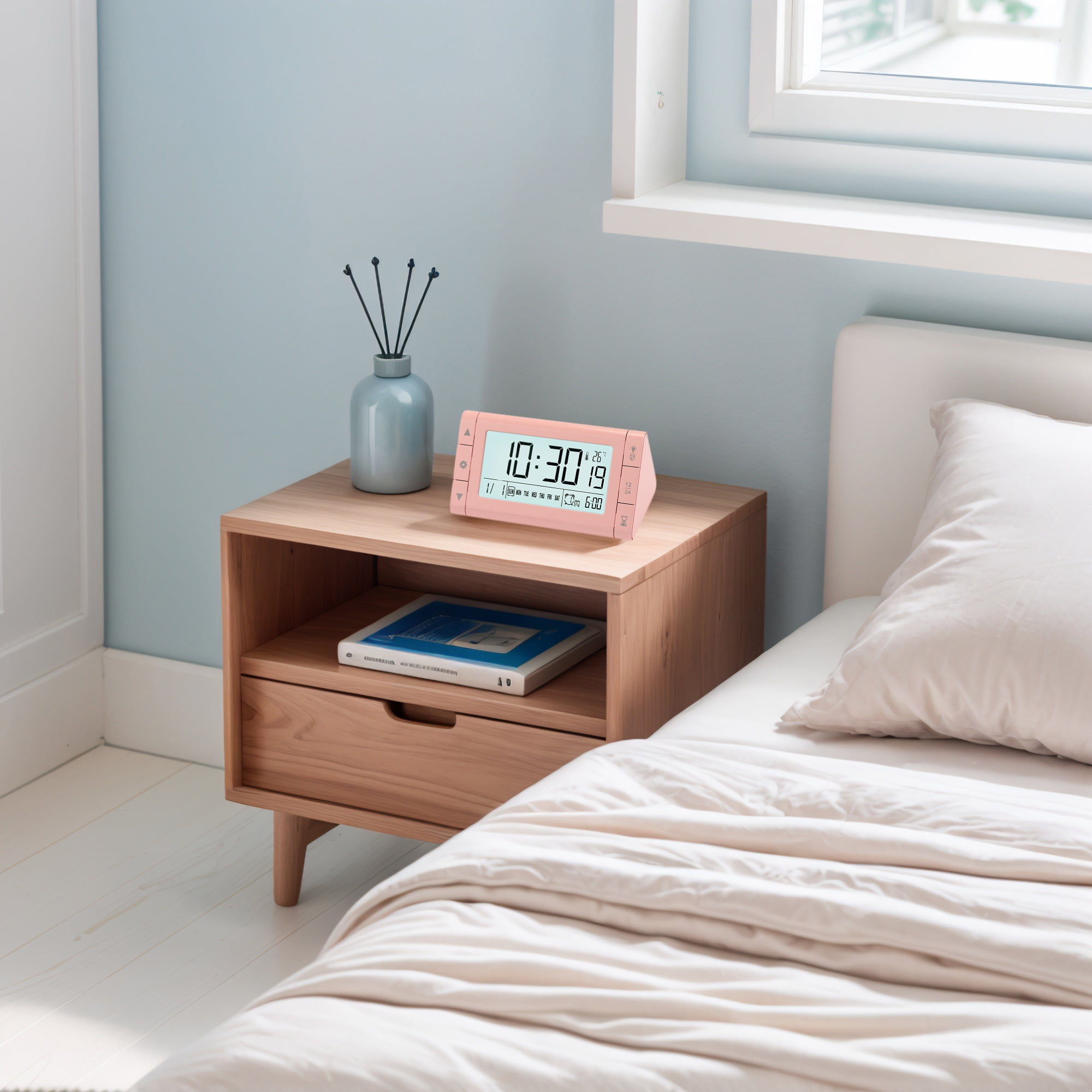 Unique Bargains Digital Alarm Clock for Bedroom Pink 4.9"L x 3.0"W x 2.6"H