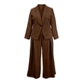 thumbnail image 4 of BODOAO Women's Dressy Pant Suit Mesh Sheer Sleeve Ruffle Blazer and Wide Leg Pants Set, Casual Work Office Business Party Matching Pantsuit Outfit for Meetings and Events Coffee L, 4 of 7