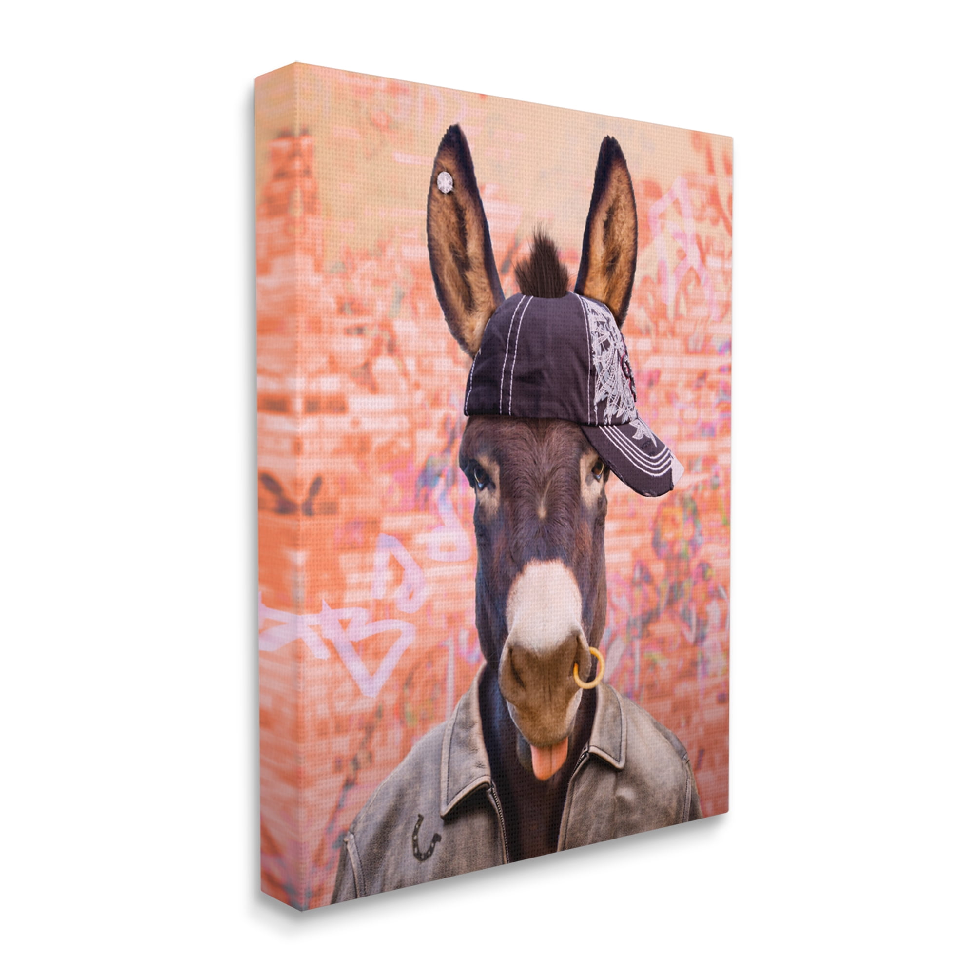 Stupell Industries Cool Trendy Donkey Wearing Hat Street Graffiti Graphic Art Gallery Wrapped Canvas Print Wall Art, Design by Michael Quackenbush