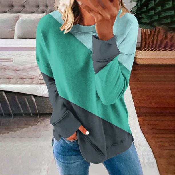 ICHUANYI Clearance Women's Fashion Printed Loose T-shirt Long Sleeves Blouse Round Neck Casual Tops Sweatshirt Hoodies(Mint Green, XXL) ICHUANYI WER2023081511294