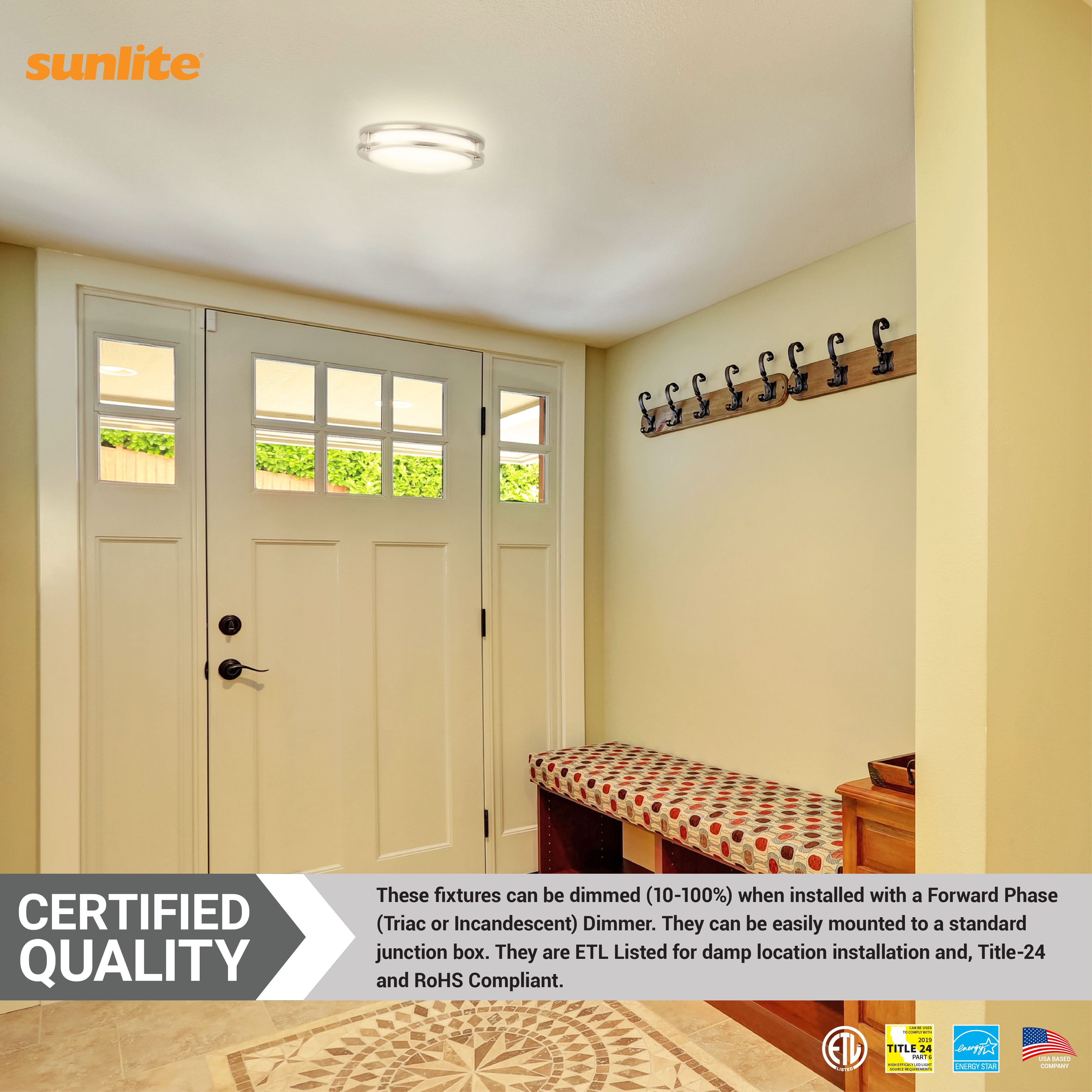 Sunlite 88489 10” Decorative Flush Mount Ceiling Light Fixture, 15 Watts, 1050 Lumens, Color Selectable 27K/30K/35K/40K/50K, Dimmable, 90 CRI, 120 Volts, ETL Listed, Title-24 Compliant