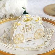 Efavormart Pack of 25 Cinderella Carriage Paper Party Favor Boxes - Gold / White