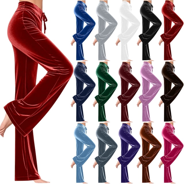 RKSTN Velvet Pants for Women Oversized Drawstring Slim Fits Straight Leg Sport Pants Womens Casual Solid Plus Size Velour Loose Soft Comfy Wide Leg No Pocket Athletic Jogger Pant Trousers