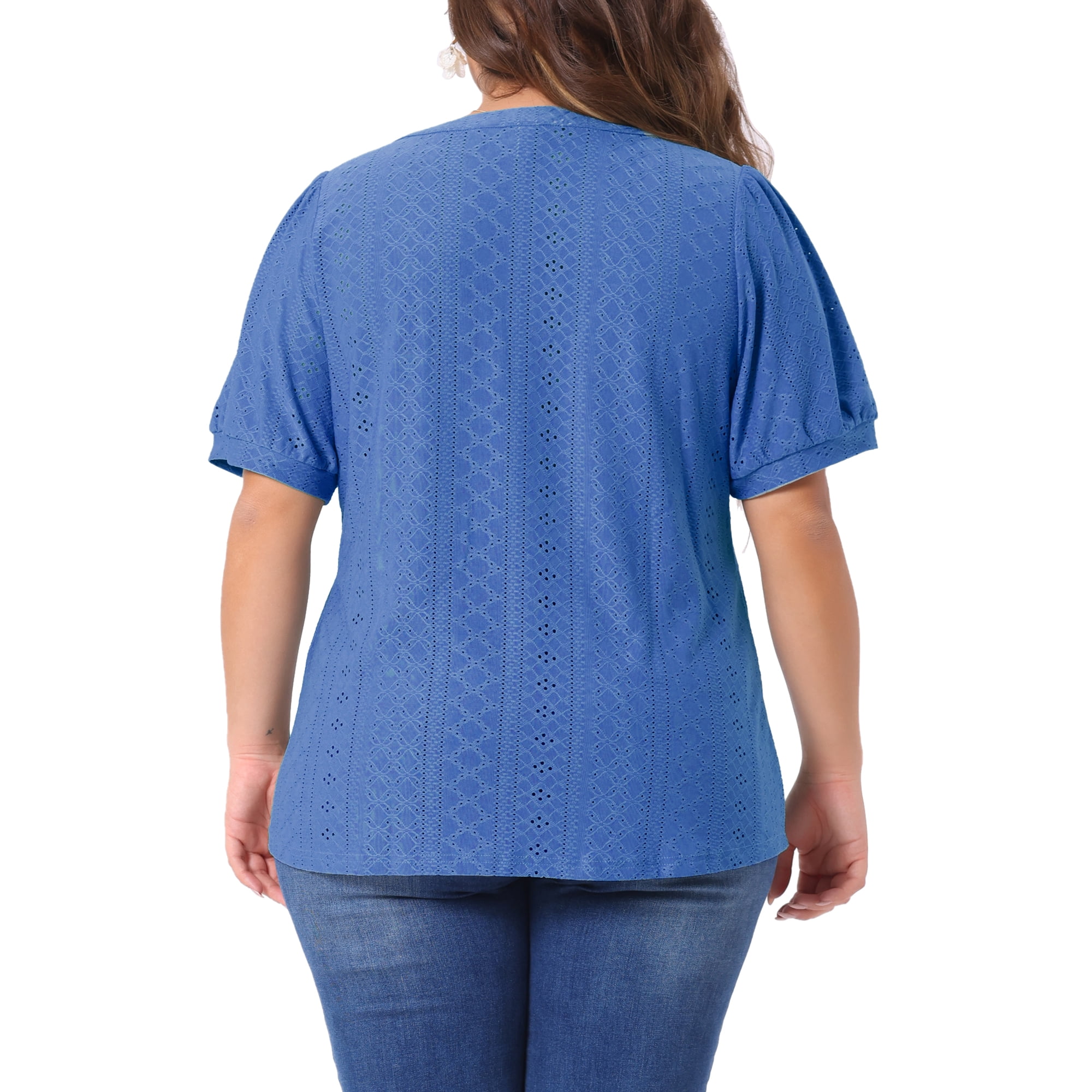 DARING DIVA Women's Plus Tops Hollow Casual V Neck  Summer Blouse Shirts 4X Royal Blue