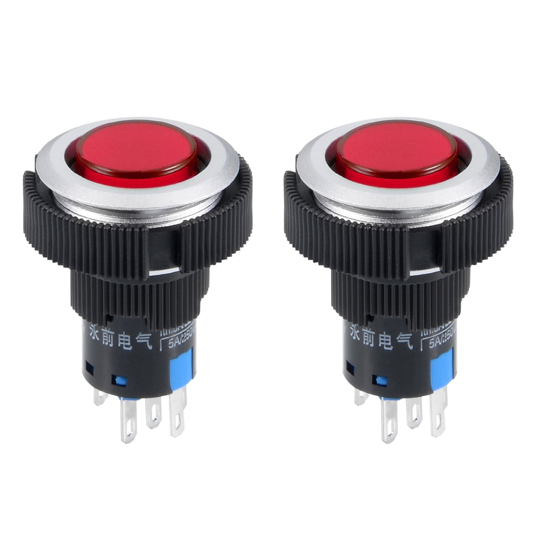 2 Pcs 22mm Momentary Push Button Switch Red Light With Fixed Ring 1 NO