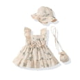thumbnail image 1 of Vestido Renotemy para bebé niña, color beige, estampado floral, gorro, de 0 a 3 m, 1 of 6