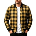 thumbnail image 2 of Men's Casual Buffalo Plaid Bomber Jacket Full Zip Windproof Lightweight Varsity Flight Coat with Pockets for Fall Winter Daily Wear, Yellow, L, 2 of 9