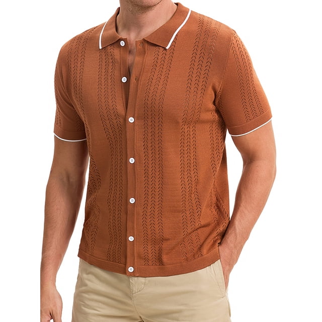 CAMISA DE PÓLO DE MALLA PARA HOMBRE INSPIRADA EN CHIC, CON BOTONES, DE MANGA CORTA, LIGERA Y CASUAL, TAMAÑO XL, COLOR MARRÓN