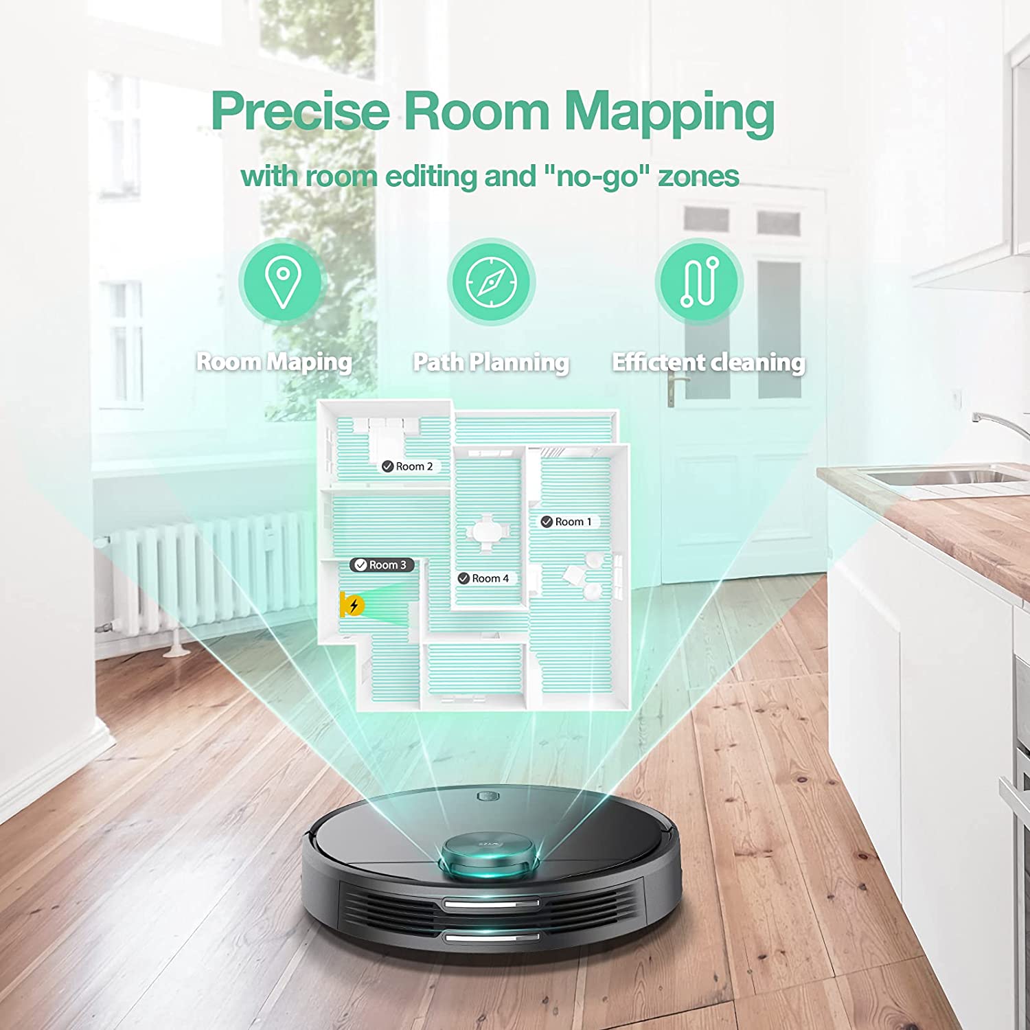 Wyze Robot Vacuum with LiDAR Room Mapping, 2,100Pa Strong Suction, Straight-line Movements, Virtual Walls, Ideal for Pet Hair, Hard Floors and Carpets, Wi-Fi Connected Robotic Vacuum & Self-Charging - image 7 of 8