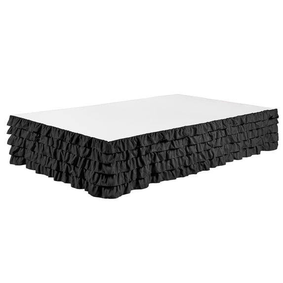 Legacy Decor Bed Skirt Tiered Dust Ruffle 100% Brushed Microfiber with 14” Drop, King Size, Black Color