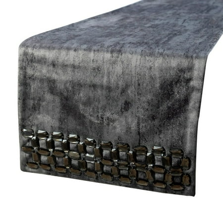 

Decorative Grey Table Runner 8 - 10 Seater Table Runner (16 x 120 inch) Crystals & Foil Table Runner Suede fabric Table Linen Geometric Halloween Decorations - Crystal Susan