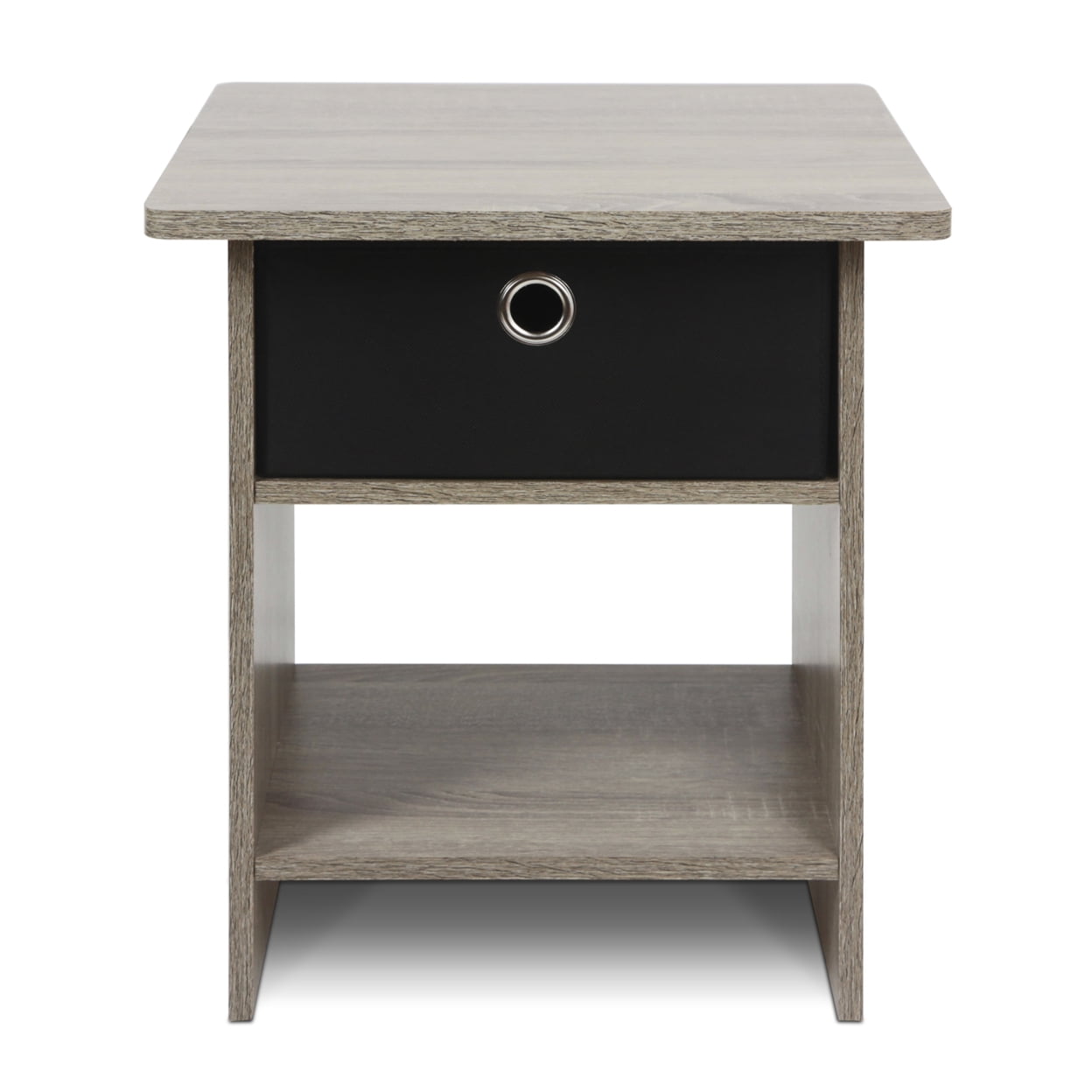 Furinno DARIO Wood End Table Storage Shelf in French Oak Gray/Black