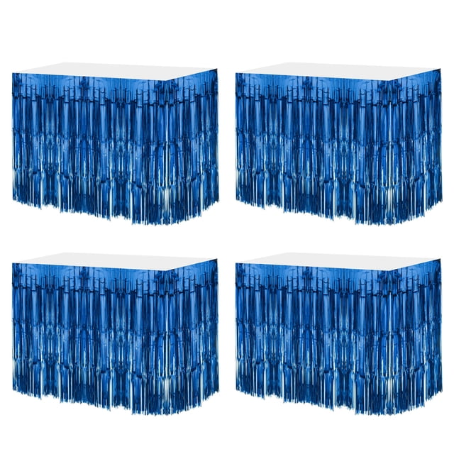 Faldas de mesa de flecos de papel de aluminio metálico Uxcell para fiesta Azul