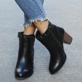 thumbnail image 4 of Zapatos occidentales para mujer, tacones gruesos y gruesos, botines para mujer, zapatos con cremallera Retro Wmkox8yii hfjk627, 4 of 5