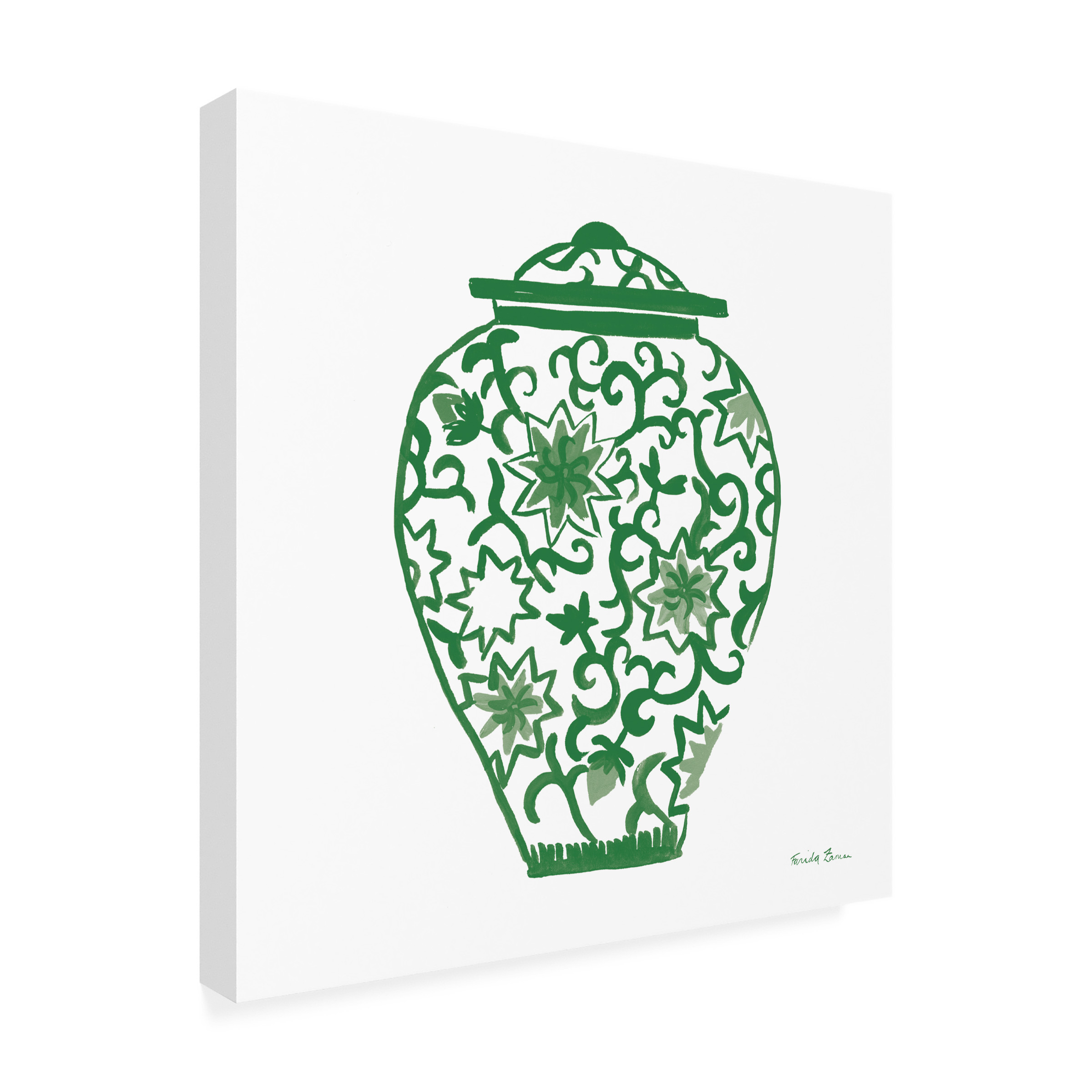 Farida Zaman 'Chinoiserie III Green' Canvas Art