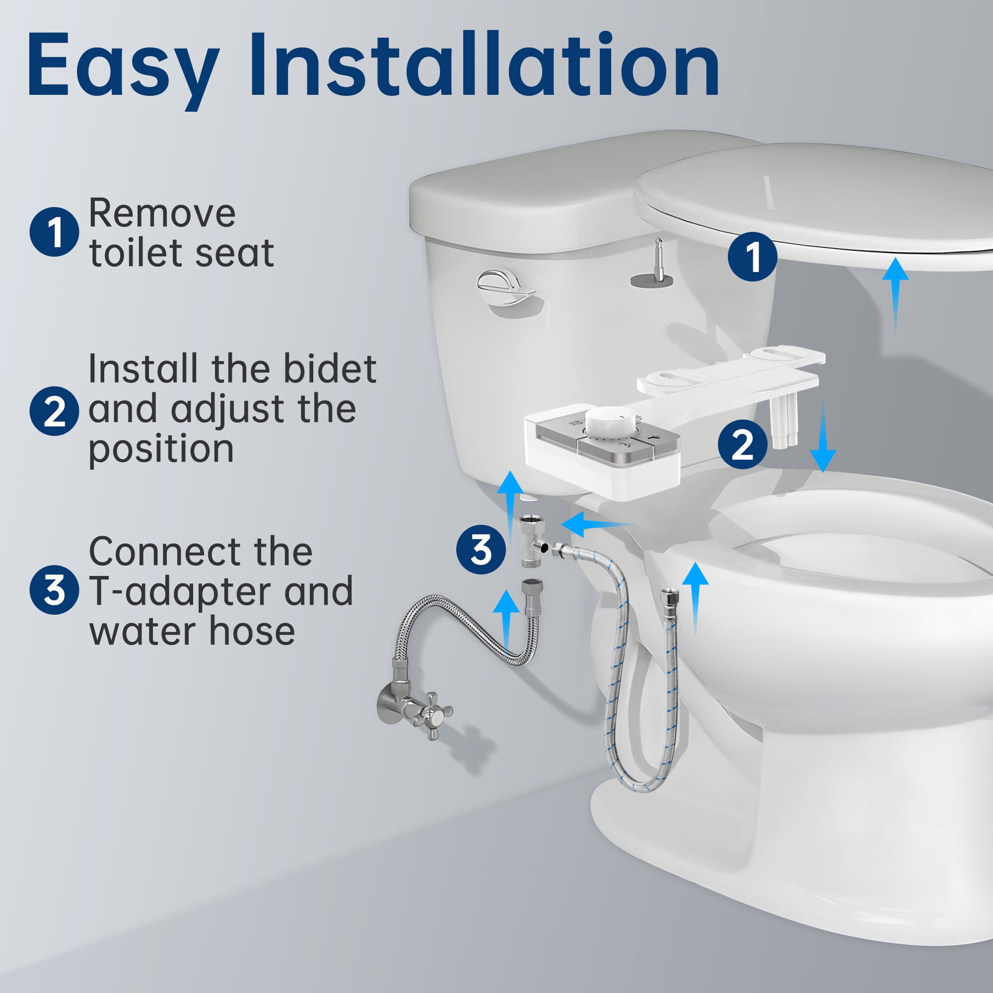 Upgrade Bidet Attachment for Toilet Seat, Adjustable Angle＆Water Pressure, Non-Electric Bidet Attachment for Feminine & Rear Wash, Fresh Cold Water Bidet Toilet Seat Attachment B020