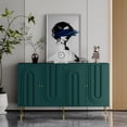 thumbnail image 4 of 59.8” Modern Green Lacquered Wooden Sideboard - 4-Door Buffet Server Cabinet with Ample Storage, Ideal for Living Room, Dining Room, Entryway, or Office., 4 of 12