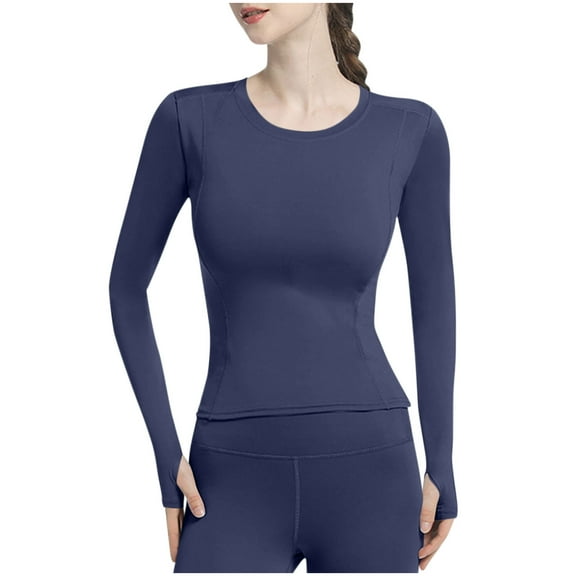 Generic Womens Seamless Workout Shirt Long Sleeve Running Sport Yoga Top Breathable Slim Fit Athletic Shirt with Thumb Holes