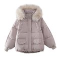Women'S Winter Short CottonPadded Jacket Loose And Warm Hooded Solid