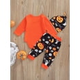 thumbnail image 4 of Bagilaanoe My 1st Halloween Letter Print Outfits for Newborn Baby Girl  Long Sleeve Romper Tops Pumpkin Ghost Printed Trousers Hat 6M 12M 18M 24M Infant 3Pcs Fall Long Pants Set, 4 of 9