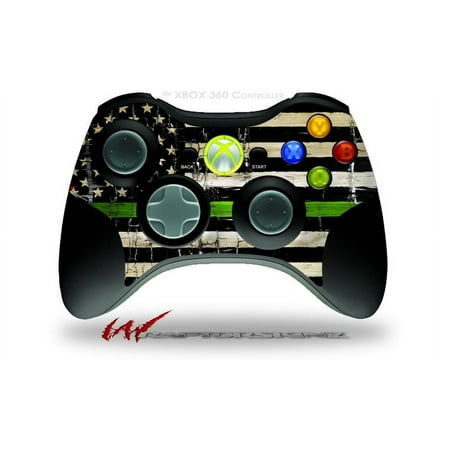Painted Faded and Cracked Green Line USA American Flag - Decal Style Skin fits Microsoft XBOX 360 Wireless Controller (CONTROLLER NOT INCLUDED) by WraptorSkinz